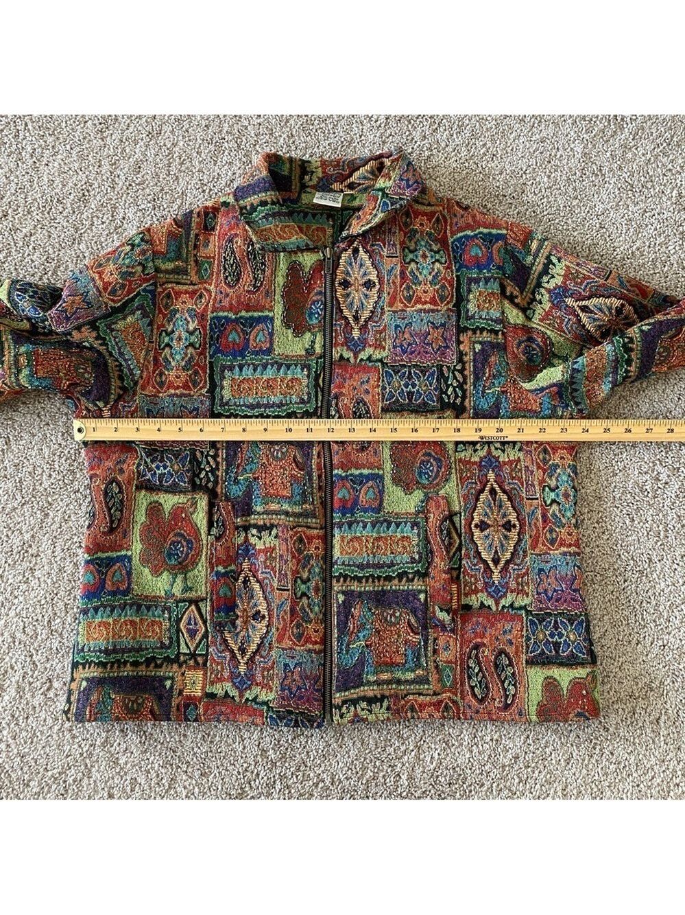 Parsley & Sage Tapestry Flowers Animal Beaded Zip Jacket 1X Pockets Lined - Picture 15 of 16
